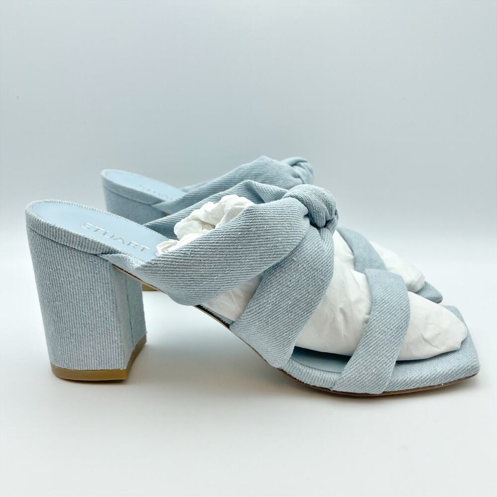 Stuart Weitzman Womens Playa 75 Knot Sandals 9.5M Blue Denim Block Heel NWOB - Picture 3 of 12